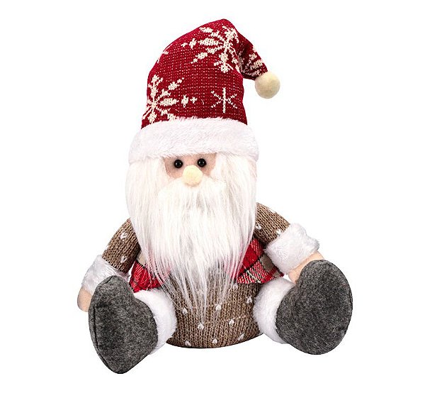 Papai Noel Sentado Peso de Porta Pelúcia Tricô Alpino 30cm