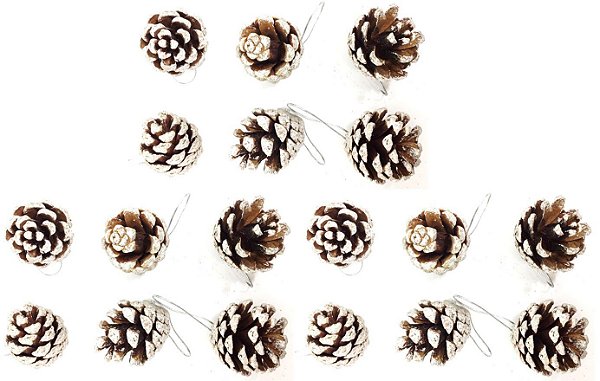 Kit Pinha Natural de Natal Branca Nevada 4cm 18 Peças