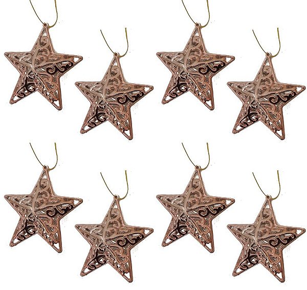 Kit Estrela Tridimensional Arabesco Rosê 11cm 8 Unidades