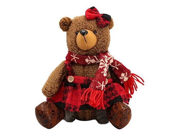 Mamãe Ursa Natal Pelúcia Sentada 22cm Cachecol Tricô