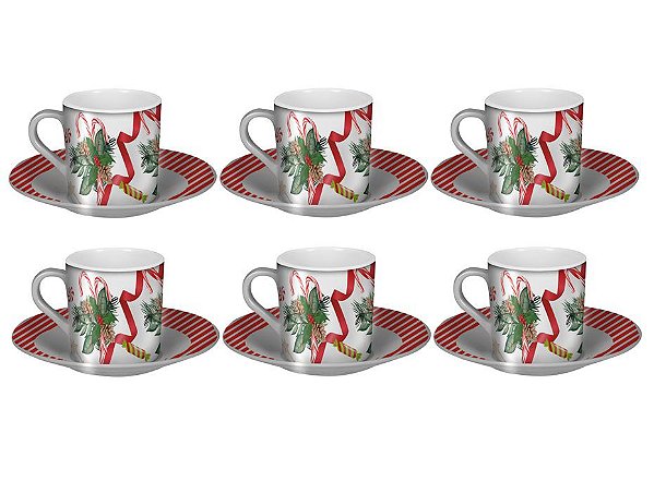 Jogo Xícara com Pires Para Café Melamina Decorado Natal 6 Un