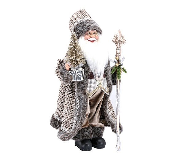 Papai Noel Super Casaco Marrom e Bege Pinheiro e Cedro 50cm
