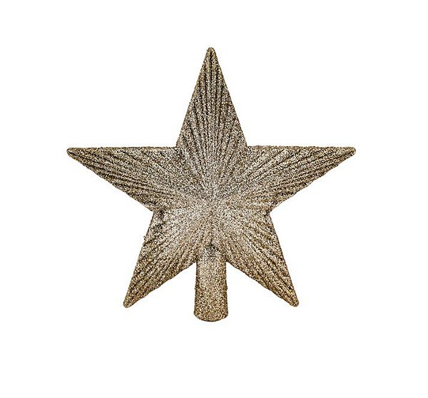 Estrela Ponteira Friso Glitter Champagne 15cm - Magizi