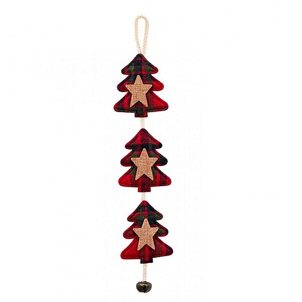 Cordão Pendente Natal Mini Pinheiro Xadrez e Guizo 50cm