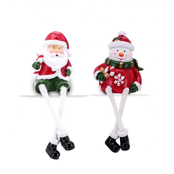 Jogo Papai Noel e Boneco  Neve Resina12cm Perna Cordão 2 Un
