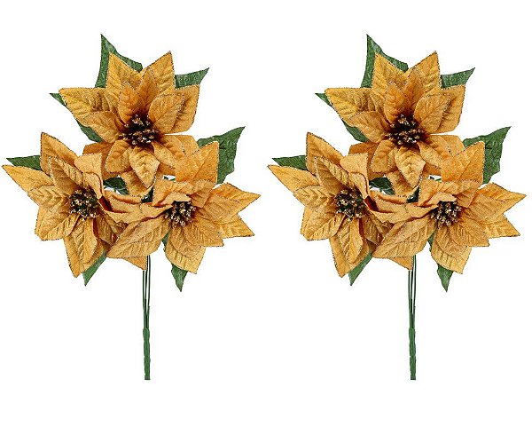 Jogo Buquê Natal Bico de Papagaio Veludo 3 Flores 35cm