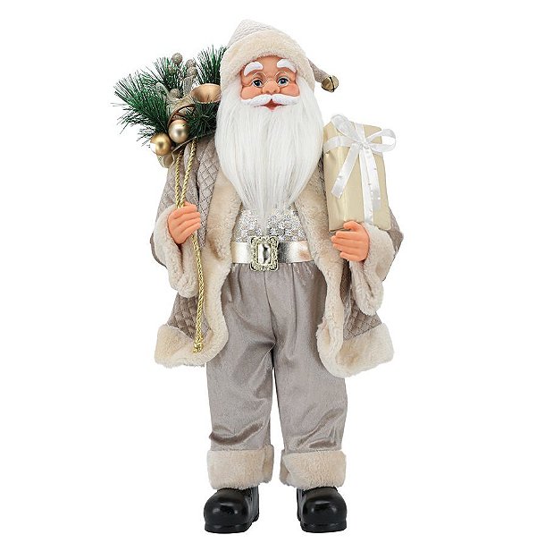 Papai Noel Luxo Champagne Grande 60cm  Saco Presentes Gold