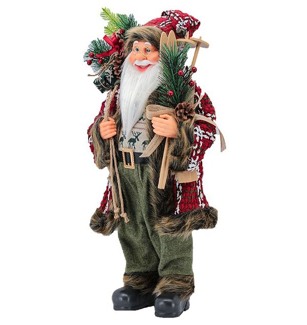 Papai Noel Luxo Grande Esqui e Casaco 60cm Saco Presentes
