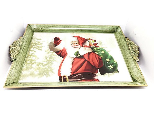 Bandeja Decorada Natal Moldura Vintage Gold 35cmx25cm