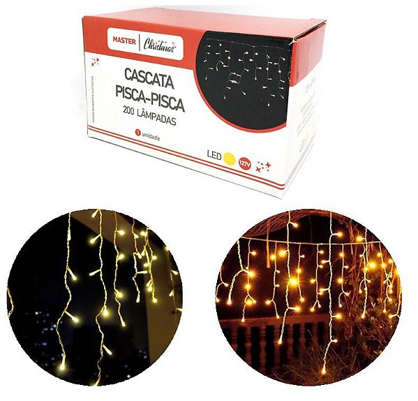 Pisca Pisca Cascata LED Branco Quente 200 Lâmpadas 8 Funções