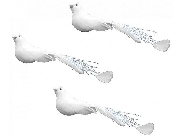 kit 3 Pombinhas Brancas 13cm Enfeite Natal  13cm - Branco
