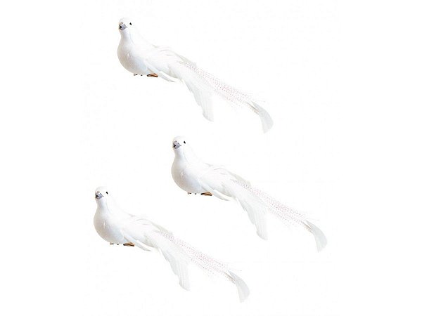 Kit Pomba Branca Plumas 17cm 3 Unidades Enfeite Natal