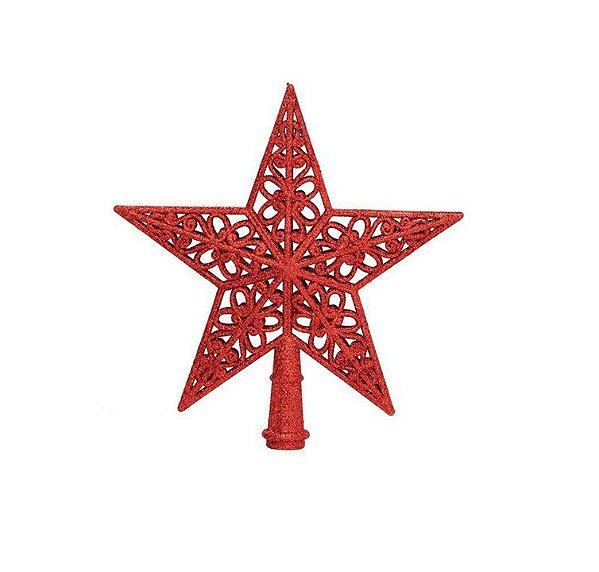 Estrela Ponteira Glitter Arabesco Vermelho 21cm - Magizi