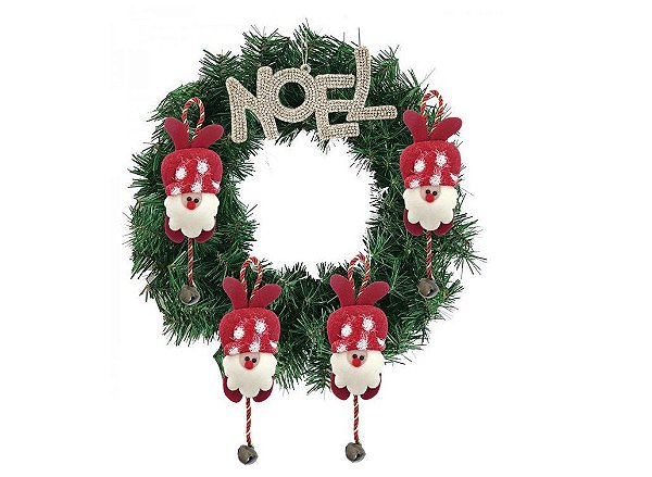 Guirlanda Decorada 25cm Placa Noel Champanhe e Papai Noel Pelúcia Guizo - Master Christmas