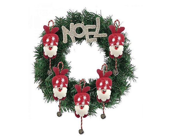 Guirlanda Decorada 40cm Placa Noel Champanhe e Papai Noel Pelúcia Guizo - Magizi