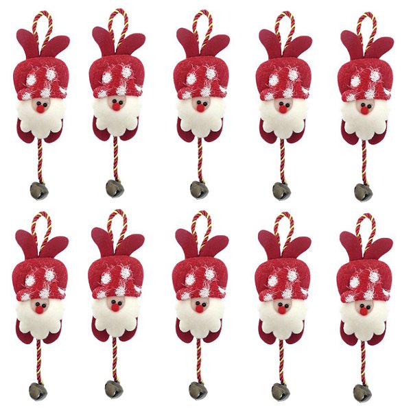 Jogo 10 Bonecos Papai Noel Guizo Pelúcia Cordinha 23cm - Master Christmas