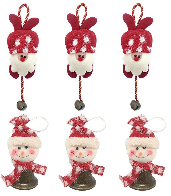 Jogo Sino Natal Metal Rústico Boneco de Neve e Papai Noel Guizo Pelúcia 14cm 6 Unidades - Master Christmas