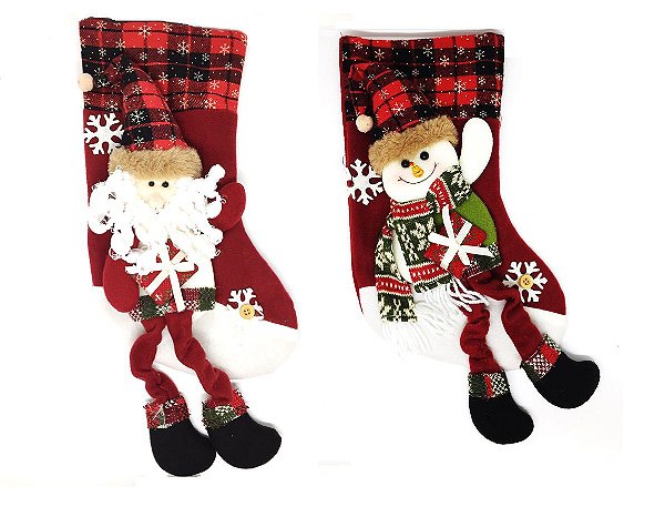 Kit Bota Natal Papai Noel e Boneco de Neve 3D  Xadrez 35cm