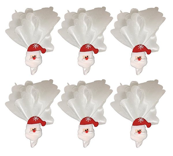 Jogo Guardanapo Bico Papagaio Natal e Argola Papai Noel 6 Un