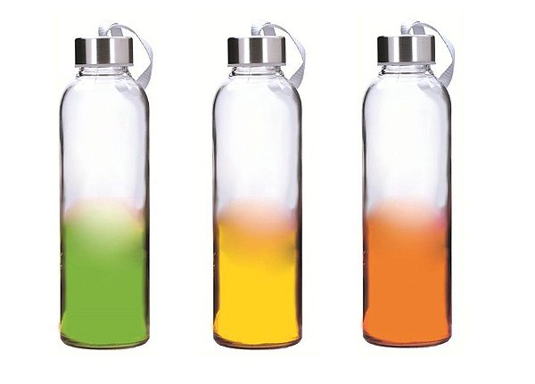 Jogo 3 Garrafas Vidro Matiz 500ml Verde, Amarelo e Laranja