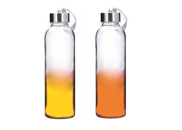 Jogo Garrafa Vidro Color Matiz 500ml Laranja e Amarelo