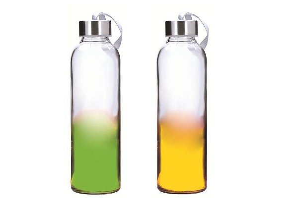 Jogo Garrafa Vidro Prime Color Matiz 500ml Verde e Amarelo
