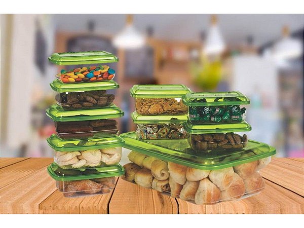 Conjunto de Potes Plástico Prime 10 Peças Retangular - Erca