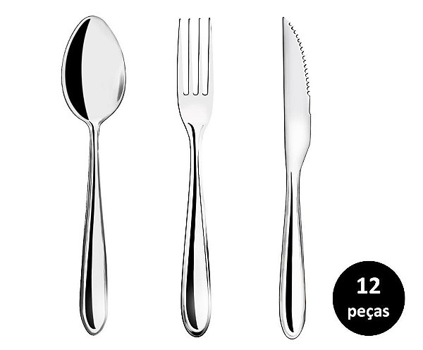 Jogo Talhares de Mesa Inox Prime Lagoa 12 Peças Garfo, Colher e Faca Churrasco - Yazi