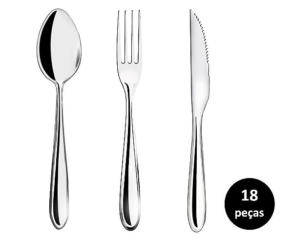Jogo Talhares de Mesa Inox Prime Lagoa 18 Peças Garfo, Colher e Faca Churrasco - Yazi
