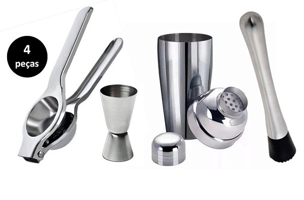 Kit Barman Inox Premium 4 Peças Coqueteleira e Macerador 4 Peças - Yangzi