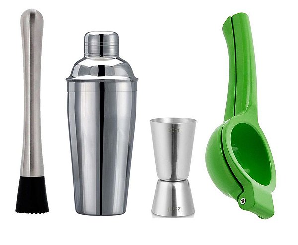 Kit Caipirinha Bartender Profissional Inox Premium Coqueteleira e Espremedor 4 Peças - Yangzi