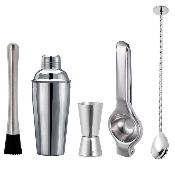Kit Bartender Aço Inox Premium 5 Peças com Coqueteleira - Yangzi