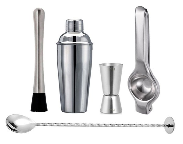 Kit Caipirinha Barman Inox Prime 5 Peças com Coqueteleira - Yangzi