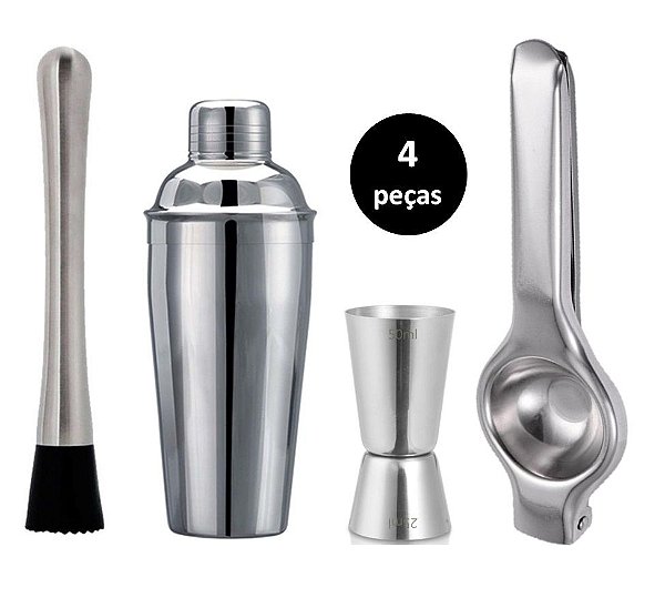 Kit Caipirinha Barman Inox Premium Coqueteleira e Macerador 4 Peças - Yangzi