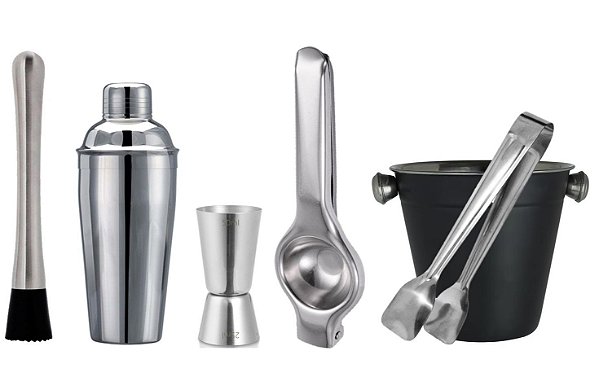 Kit Caipirinha Barman Inox Prime Coqueteleira e Balde de Gelo 6 Peças - Yangzi