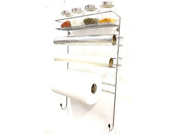 Suporte  Multiuso Aço Cromado Com 4 Potes Vidro 150ml