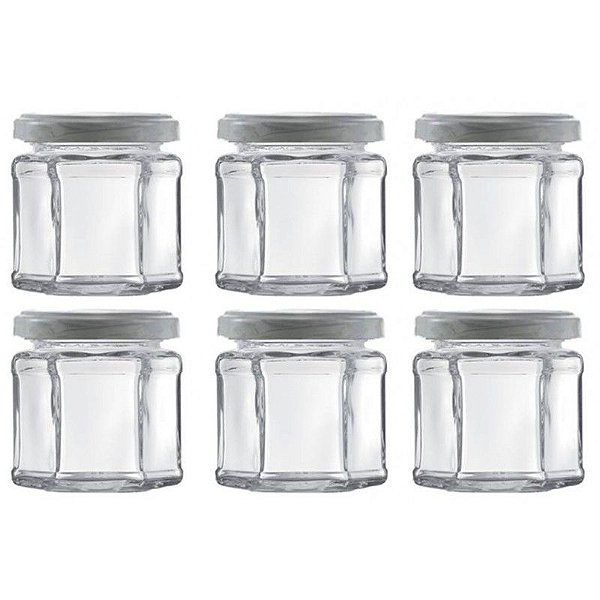 Jogo com 6 Potes de Vidro Sextavado com Tampa 180ml - Wheaton