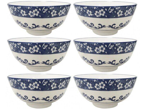 Jogo Tigela Bowl Porcelana Blue Garden Grande 350ml 6 un