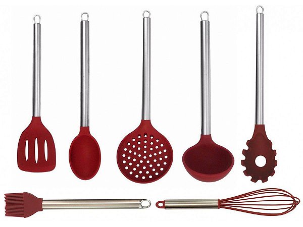 Jogo de Utensílios Silicone 7 Peças Inox Premium - Yazi