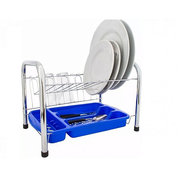 Escorredor De Pratos Duplo Porta Copos Cromado com Porta Talher Exclusivo