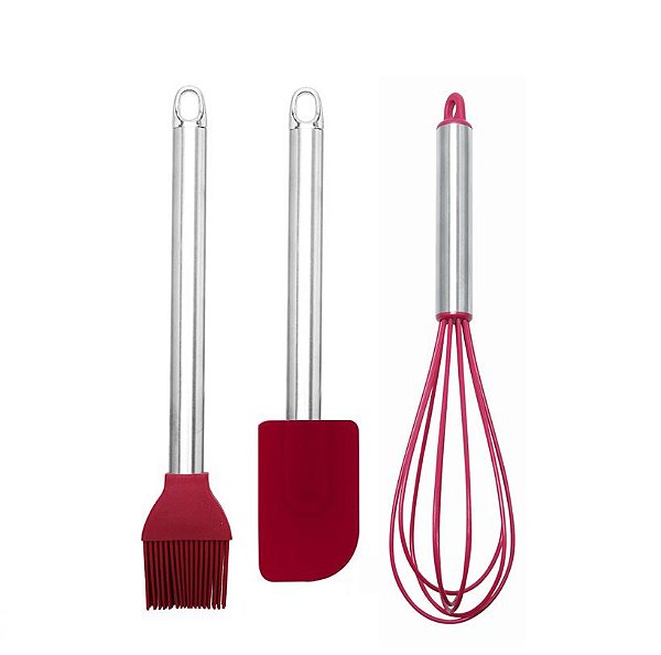 Jogo Pincel, Rapa Tudo e Fouet Silicone Cabo Inox Elite Premium - Yangzi