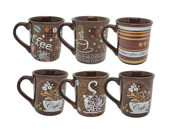 Jogo 6 Mini Canecas Porcelana Decorada Café Premium 150ml