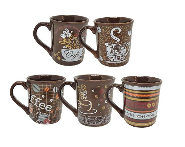 Jogo Mini Caneca Porcelana Decorada Coffee Premium 150ml 5 Peças