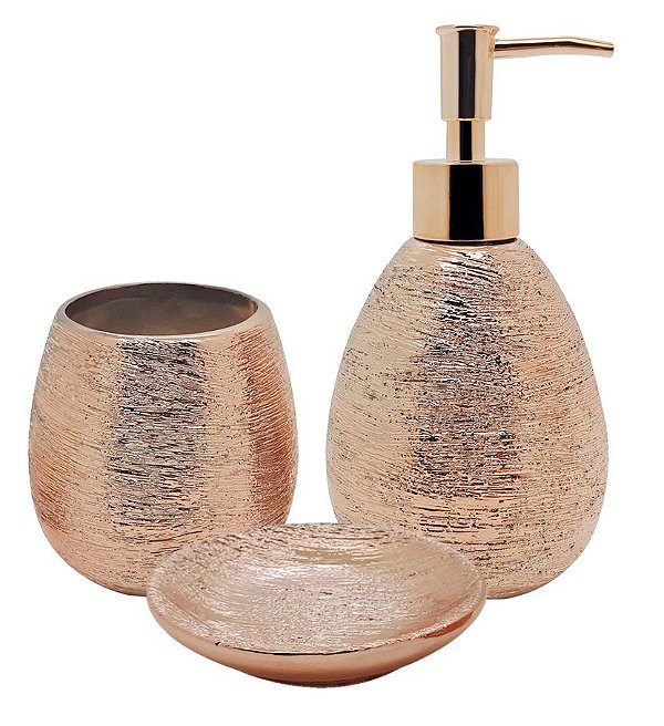 Conjunto para Banheiro Lunar Bronze Rosê Cerâmica 3 Peças - Mimo Style