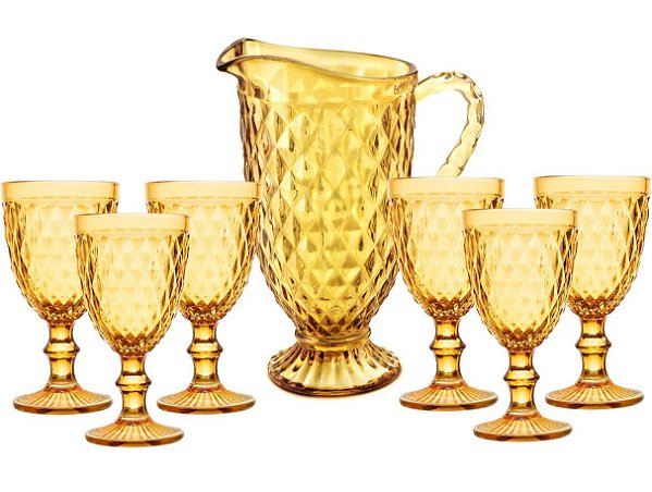 Jogo Jarra 1,2 Litros com 6 Taças Âmbar Verre 240ml Vidro Premium - Mimo Style