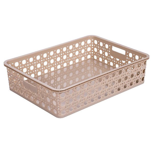 Cesta Retangular Palha Indiana 23x32cm Plástico Premium - Plasutil