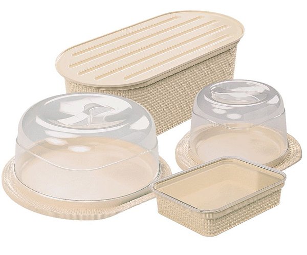 kit Café 4 Pç Queijeira, Boleira Porta Pão e Porta Frios