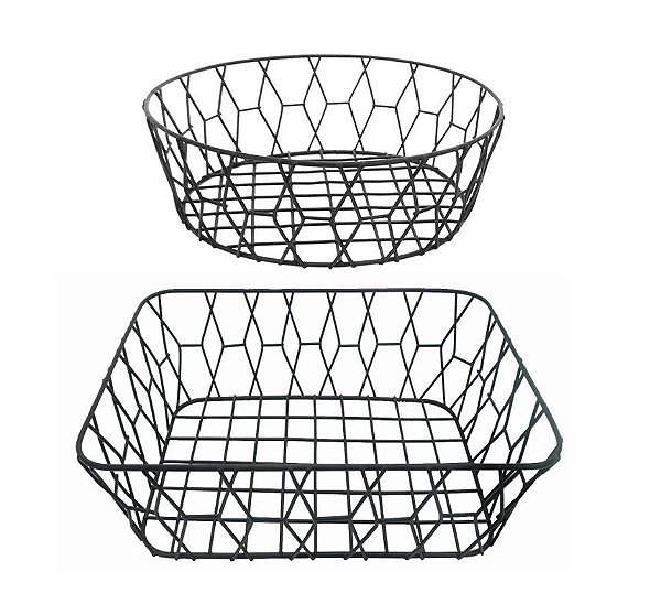 Jogo Cesta Aramada Metal Retangular e Redonda Galia Black Premium - Yazi