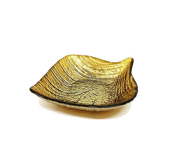 Mini Travessa Vidro Ouro Envelhecido Texturizado Drops 17cm - Tuut