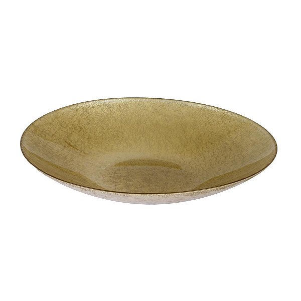 Travessa Centro de Mesa Fruteira Vidro Dourado Texturizado Luxo Atlas Gigante 39cm - Tuut